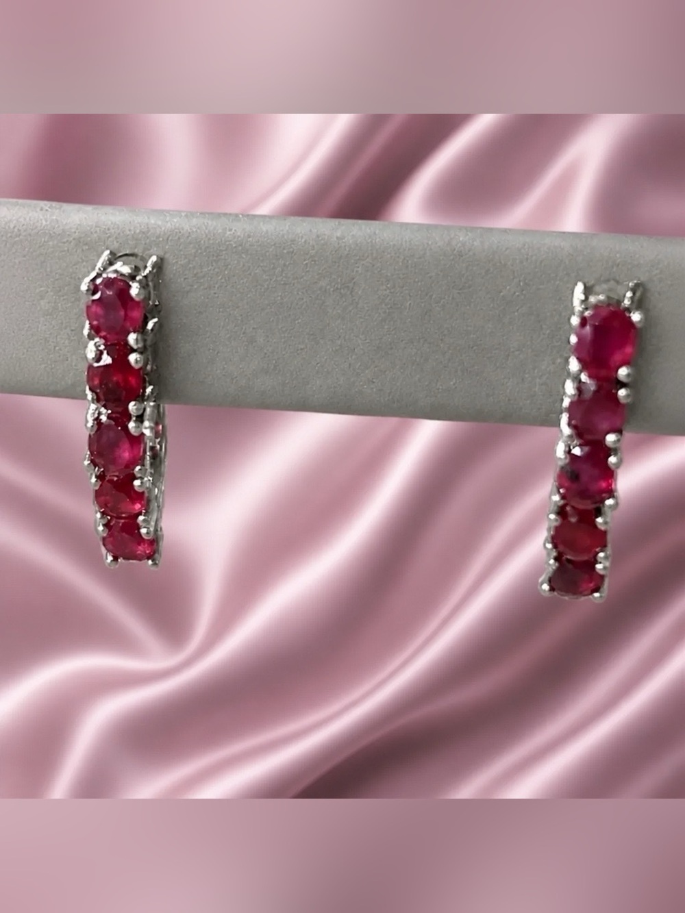 Genuine Ruby Hoop Earrings set in rhodium over 925 Sterling Silver. Brand new!